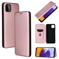 Samsung Galaxy A22 5G, Galaxy F42 5G Flip pouzdro - uhlíkové vlákno - růžové zlato