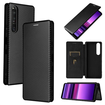 SONY Xperia 1 III FLIP CASE - uhlíkové vlákno - černá