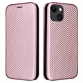 iPhone 15 Flip Pouzdro - Uhlíkové Vlákno - Růžové zlato