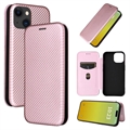 iPhone 15 Plus Flip Pouzdro - Uhlíkové Vlákno - Růžové Zlato