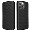 iPhone 15 Pro Max Flip Pouzdro - Uhlíkové Vlákno - Černá