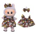 Floral Party Dress & Bowknot Headband for Labubu Mini Figure 17cm