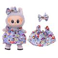 Floral Party Dress & Bowknot Headband for Labubu Mini Figure 17cm - Light Blue