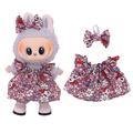 Floral Party Dress & Bowknot Headband for Labubu Mini Figure 17cm - Pink