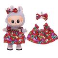 Floral Party Dress & Bowknot Headband for Labubu Mini Figure 17cm - Red