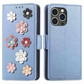 Série Flower Decor iPhone 14 Pro Peněženka - Modrý