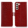 Crocodile Série Samsung Galaxy S23+ 5G Kožené Pouzdro na Peněženku s RFID - Červené