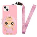 Cartoon Design iPhone 14 Plus TPU Pouzdro s Kapsou na Zip - Prase