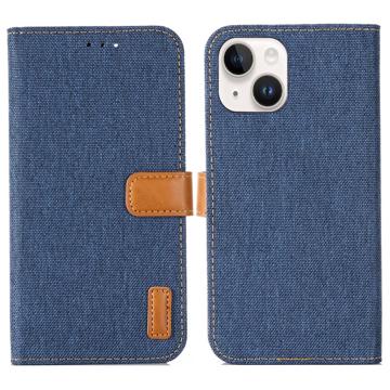 Série Jeans iPhone 14 Plus Pouzdro na Peněženku - Tmavě Modrá