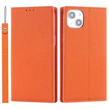 iPhone 14 Peněženka Kožená Pouzdro s RFID - Oranžový