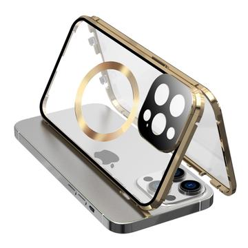 iPhone 15 Pro Max Case Oboustranný kryt telefonu z HD tvrzeného skla kompatibilní s MagSafe - zlatý