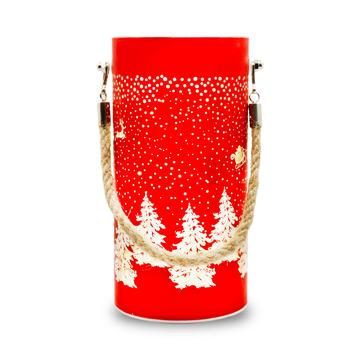 Forever Light FCL-10 Christmas Glass LED Lantern - Red / Gold