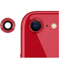 iPhone SE (2022)/SE (2020) Kovová Čočka Fotoaparátu a Ochranné Tvrzené Sklo - Červené