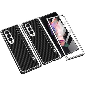 GKK Electroplated Samsung Galaxy Z Fold3 5g Hybrid Case - uhlíkové vlákno