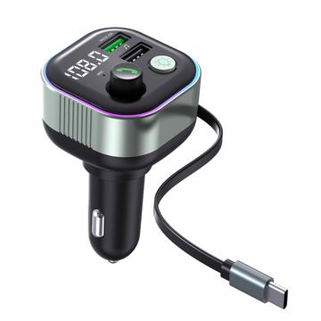 GZ11 65W PD Fast Charging Car Charger with Retractable Type-C Cable & Bluetooth MP3 Player