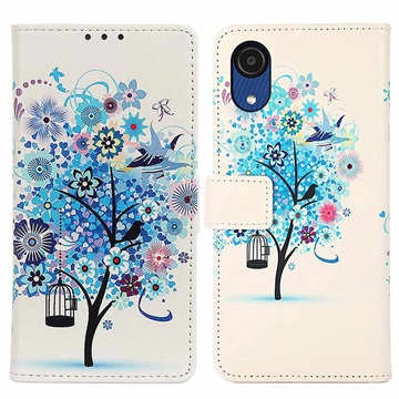 Série Glam Samsung Galaxy A03 Core Peněženka - Kvetoucí strom / modrá