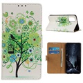 Série Glam Samsung Galaxy S20 Fe peněženka - kvetoucí strom / zelená