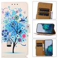 Série Glam Samsung Galaxy S21 Fe 5G peněženka - kvetoucí strom / modrá