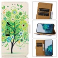 Série Glam Samsung Galaxy S21 Fe 5G peněženka - Kvetoucí strom / zelená