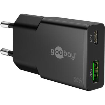 Goobay Slim USB-C PD GaN Dual Fast Charger 30W - Black