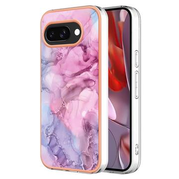 Google Pixel 9a Marble Pattern Electroplated IMD TPU Case - Blue / Pink