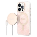 Guess 4G Edition Bundle Pack iPhone 14 Pro Pouzdro & Bezdrátová Nabíječka - Růžový