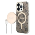 Guess 4G Edition Bundle Pack iPhone 14 Pro Max Pouzdro & Bezdrátová Nabíječka - Hnědý