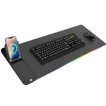 H18 RGB Desk Mat with 15W Wireless Charger & Fold-Up Phone Stand - Black
