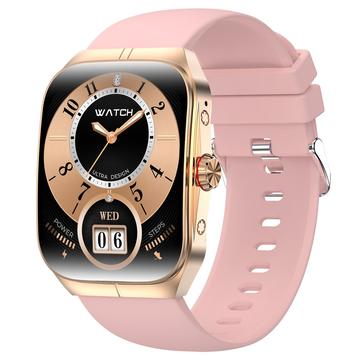 HK80 Smart Watch with AMOLED Curved Screen, Bluetooth Call, Health Monitor & NFC - Gold