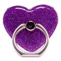 Heart Shape Glitter Ring Kickstand for Smartphone Metal Buckle Phone Holder - Purple