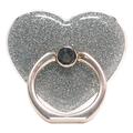 Heart Shape Glitter Ring Kickstand for Smartphone Metal Buckle Phone Holder - Silver