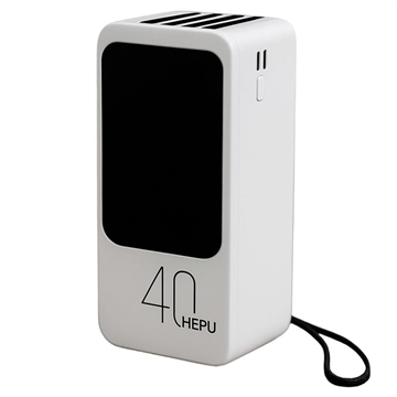 Hepu XL HP210 40000mAh Power Bank with USB-C/Lightning/USB-A/MicroUSB Cables - White