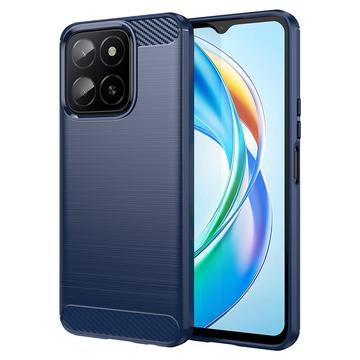 Honor X5b/X5b Plus Pouzdro z Kartáčovaného TPU - Uhlíkové Vlákno - Modrý