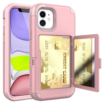 iPhone 12 Mini Hybrid pouzdro se skrytým zrcadlem a slotem pro karty - růžová
