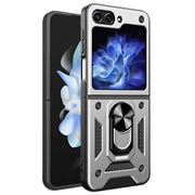 Samsung Galaxy Z Flip6/Z Flip7 FE Hybridní Pouzdro s Držákem Prstenu - Stříbrný