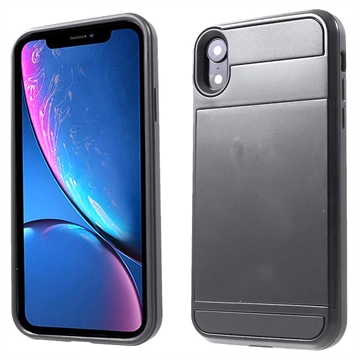 iPhone XR Hybridní Pouzdro s Posuvným Držákem na Karty - Černé
