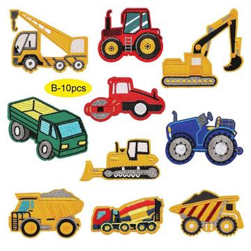 Iron-on Patches with Vehicles for Clothes - 10 Pcs. - Construction Site Machinery
