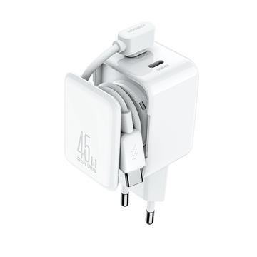 Joyroom JR-TCL05 45W GaN Wall Charger with Dual USB-C Ports & Cable Organizer – White