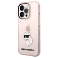 Karl Lagerfeld Choupette Logo iPhone 14 Pro Pouzdro - Průhledná růžová