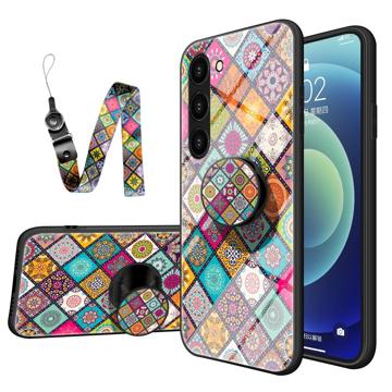 Hybridní Pouzdro Samsung Galaxy S23 5G s Kostkovaným Vzorem - Barevná Mandala