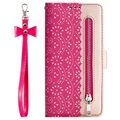 Krajkový vzor iPhone X / iPhone XS peněženka - horká růžová