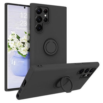 Samsung Galaxy S22 Ultra 5g Liquid Silicone pouzdro s držákem prstenu - černá