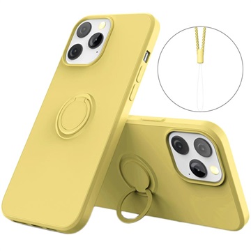IPhone 13 Pro Max Liquid Silicone pouzdro s držákem prstenu - žlutá