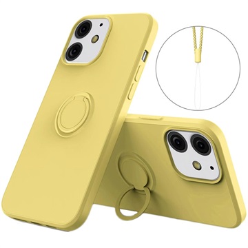 IPhone 13 Liquid Silicone pouzdro s držákem prstence - žlutá