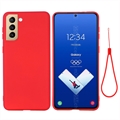 Tekuté silikonové pouzdro na Samsung Galaxy S21 FE 5G - Červené