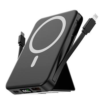 Magnetic Wireless Power Bank with USB-C and Lightning Cables - 10000mAh/15W - Black