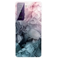 Mramorový vzorec elektropocitný IMD Samsung Galaxy S21 Fe 5G TPU pouzdro - Šedá / Růžová