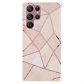 Mramorový vzorec elektroplatovaný IMD Samsung Galaxy S22 Ultra 5G TPU pouzdro - bílá / růžová