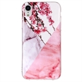 iPhone XR Mramorový Vzorec IMD TPU Pouzdro - Růžové Květy