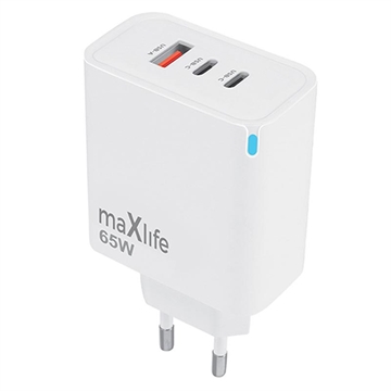 Maxlife MXTC-09-65ACC GaN Charger - 65W, 2x USB-C, USB-A - White